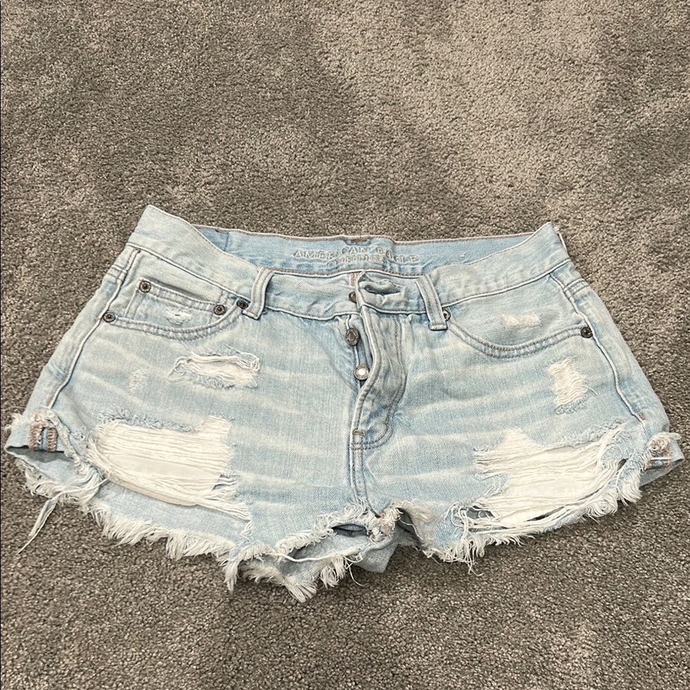 American Eagle Outfitters Light Blue Distressed Jean Shorts